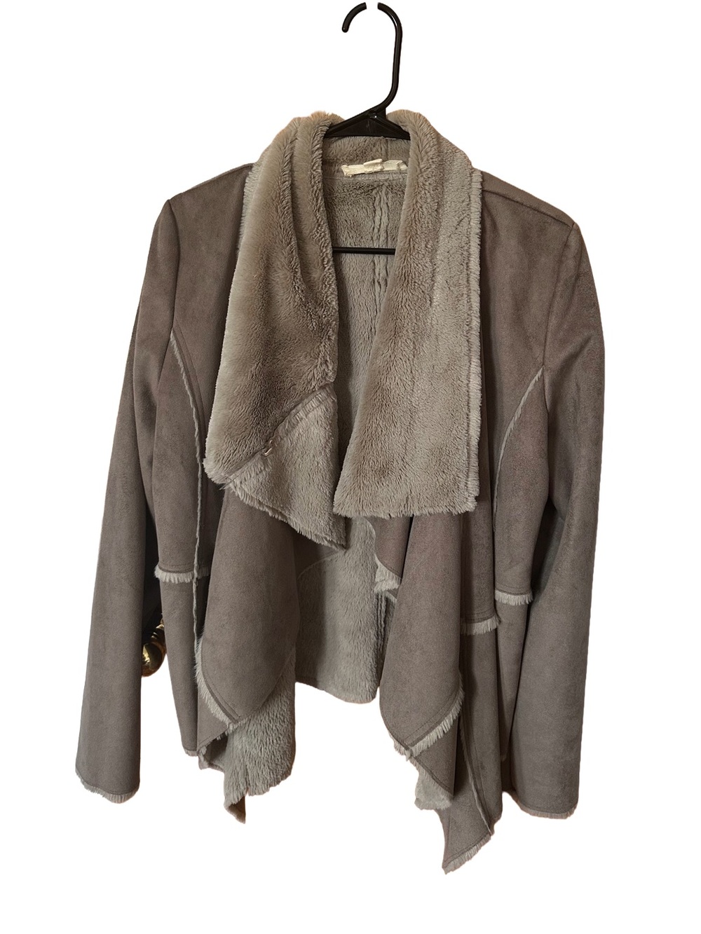 lovestitch Taupe Draped Faux Shearling Jacket